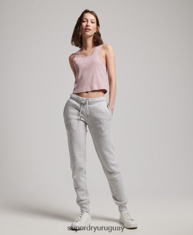 uy Superdry mujer joggers con logo bordado gris claro DT2N8Z3896 ropa