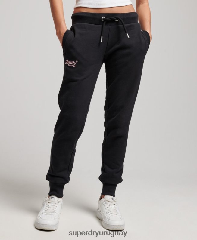 uy Superdry mujer joggers con logo bordado negro DT2N8Z3903 ropa