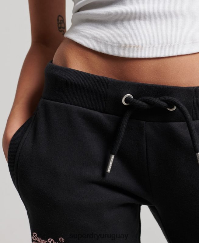 uy Superdry mujer joggers con logo bordado negro DT2N8Z3903 ropa