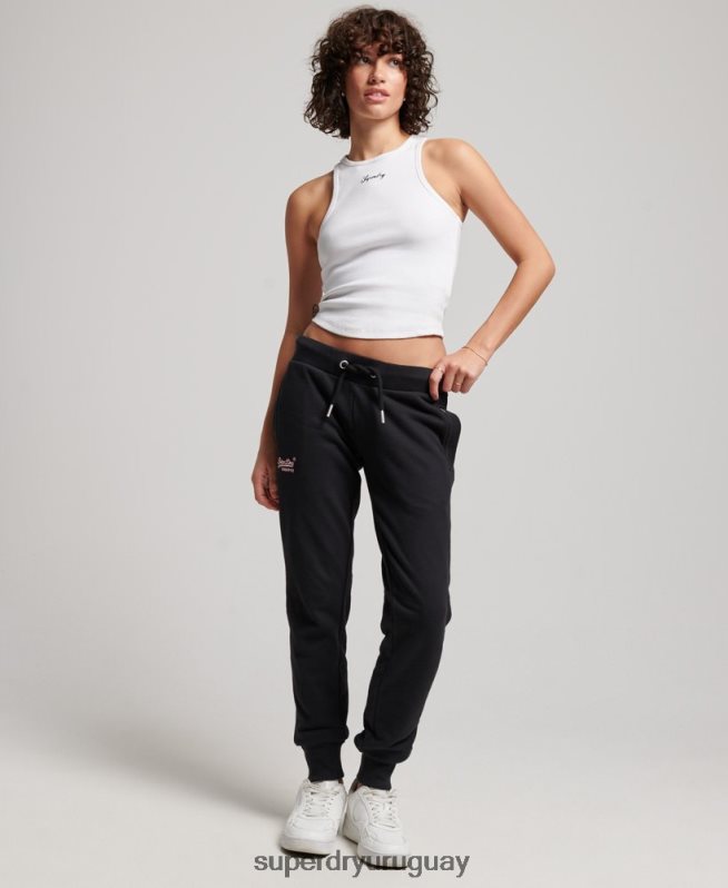 uy Superdry mujer joggers con logo bordado negro DT2N8Z3903 ropa