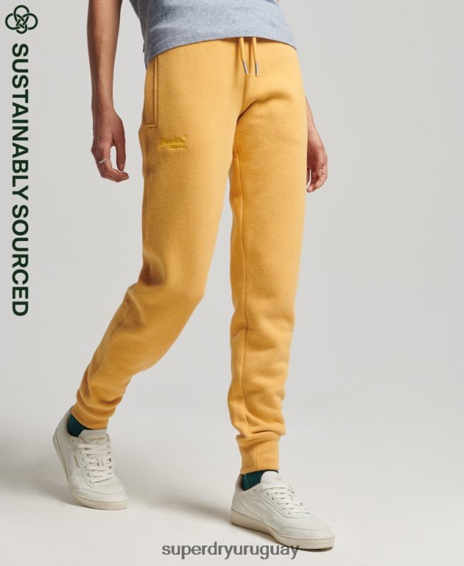 uy Superdry mujer joggers de algodón orgánico con logo vintage bordado amarillo DT2N8Z6582 ropa