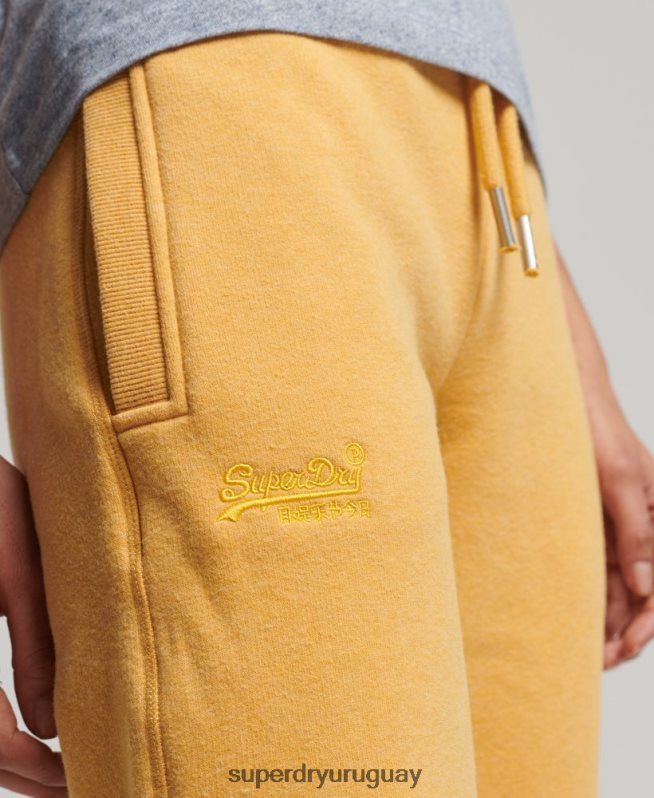 uy Superdry mujer joggers de algodón orgánico con logo vintage bordado amarillo DT2N8Z6582 ropa