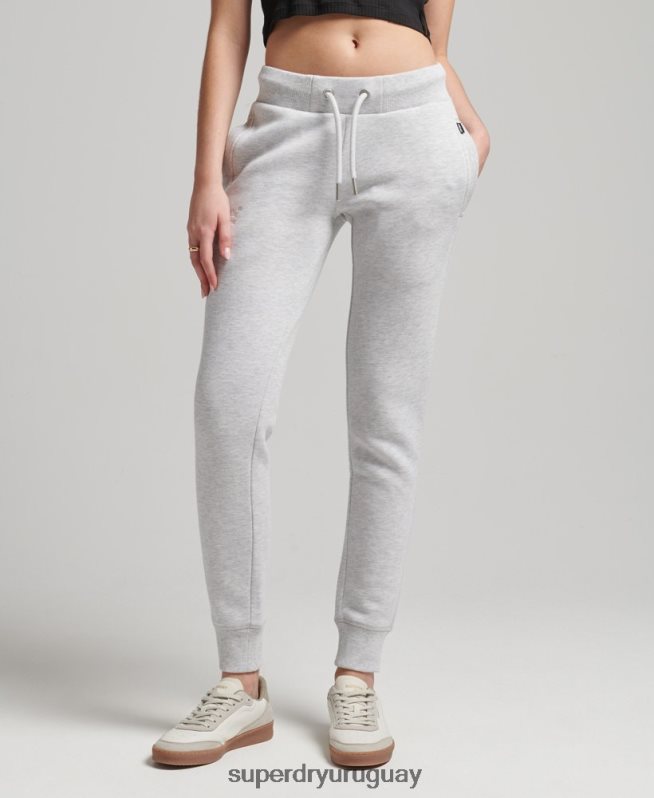 uy Superdry mujer joggers de algodón orgánico con logo vintage bordado gris claro DT2N8Z3915 ropa