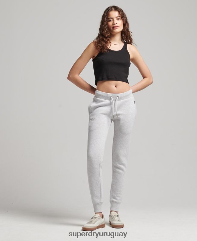 uy Superdry mujer joggers de algodón orgánico con logo vintage bordado gris claro DT2N8Z3915 ropa