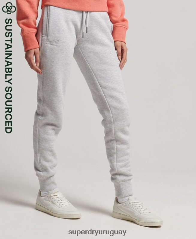 uy Superdry mujer joggers de algodón orgánico con logo vintage bordado gris claro DT2N8Z3924 ropa