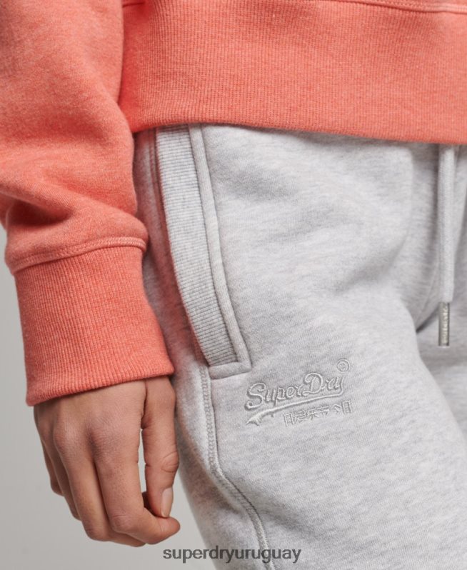uy Superdry mujer joggers de algodón orgánico con logo vintage bordado gris claro DT2N8Z3924 ropa