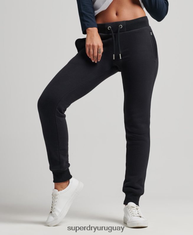 uy Superdry mujer joggers de algodón orgánico con logo vintage bordado negro DT2N8Z3930 ropa