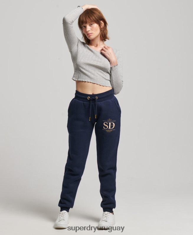 uy Superdry mujer joggers de lujo con logo bordado Armada DT2N8Z6740 ropa