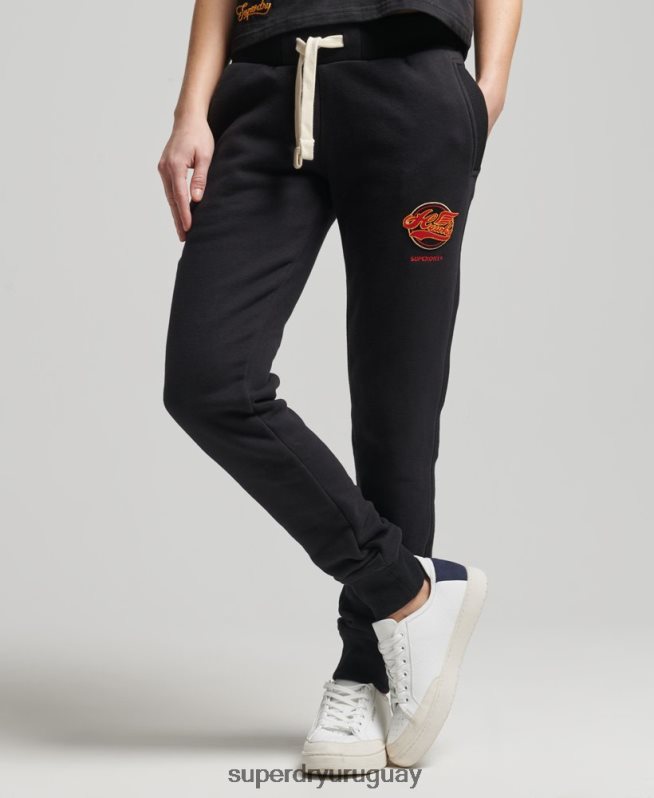uy Superdry mujer joggers universitarios vintage negro DT2N8Z6571 ropa