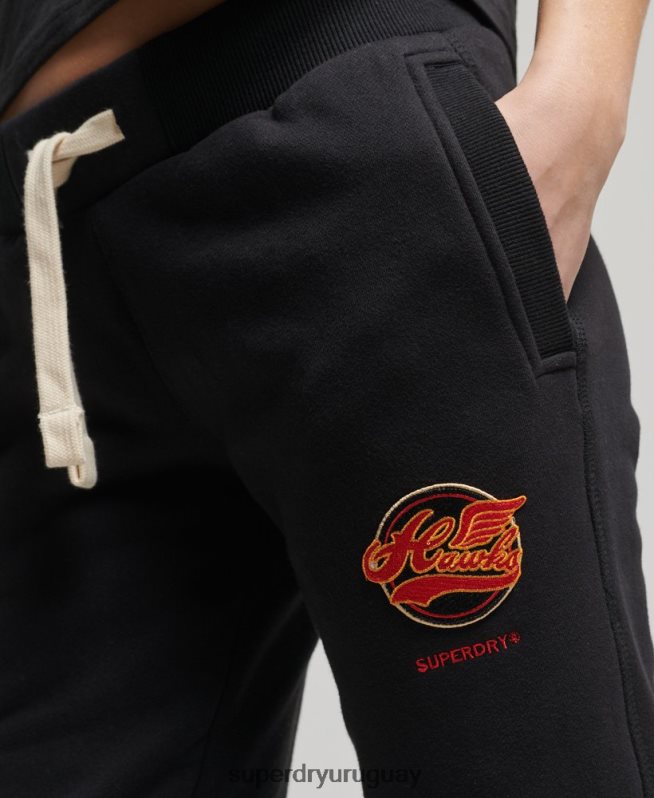 uy Superdry mujer joggers universitarios vintage negro DT2N8Z6571 ropa