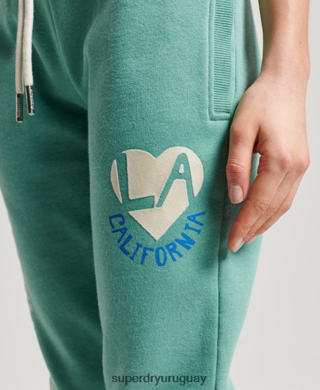 uy Superdry mujer joggers vintage cali con aberturas verde DT2N8Z2269 ropa