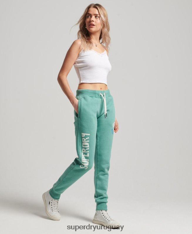 uy Superdry mujer joggers vintage cali con aberturas verde DT2N8Z2269 ropa