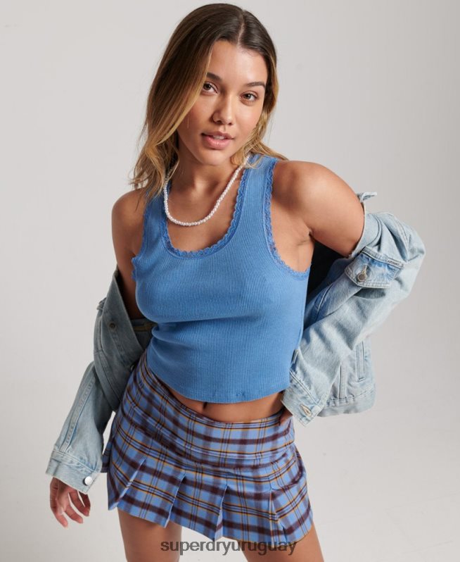 uy Superdry mujer falda de cuadros con 1/2 pliegue azul DT2N8Z4114 ropa