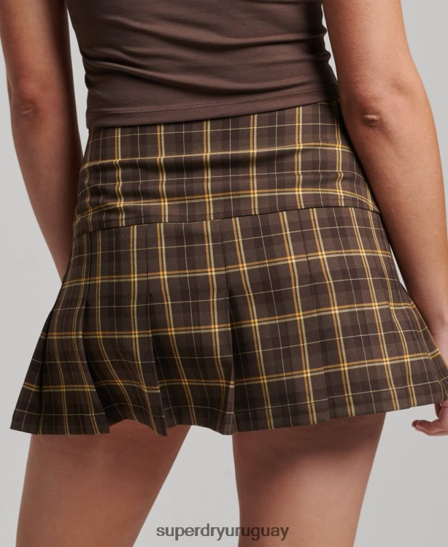 uy Superdry mujer falda de cuadros con 1/2 pliegue marrón DT2N8Z4124 ropa