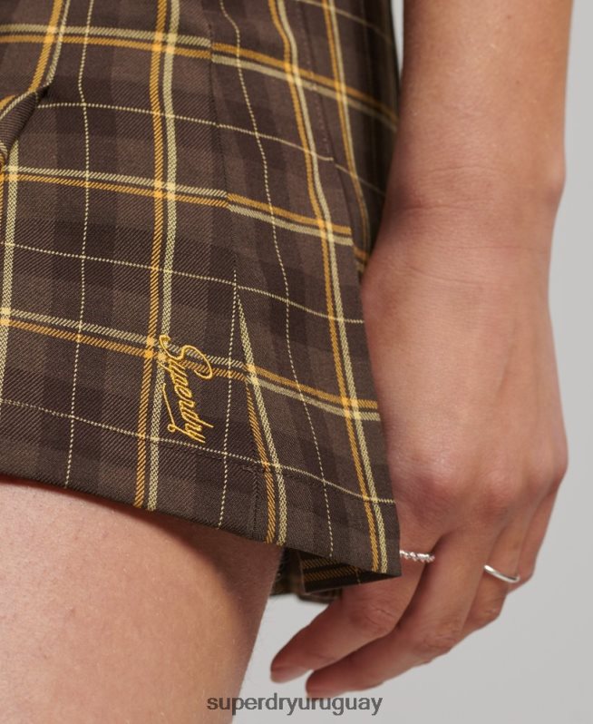 uy Superdry mujer falda de cuadros con 1/2 pliegue marrón DT2N8Z4124 ropa