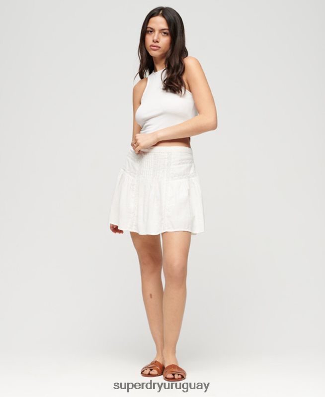 uy Superdry mujer minifalda con ribete de encaje crema DT2N8Z2145 ropa