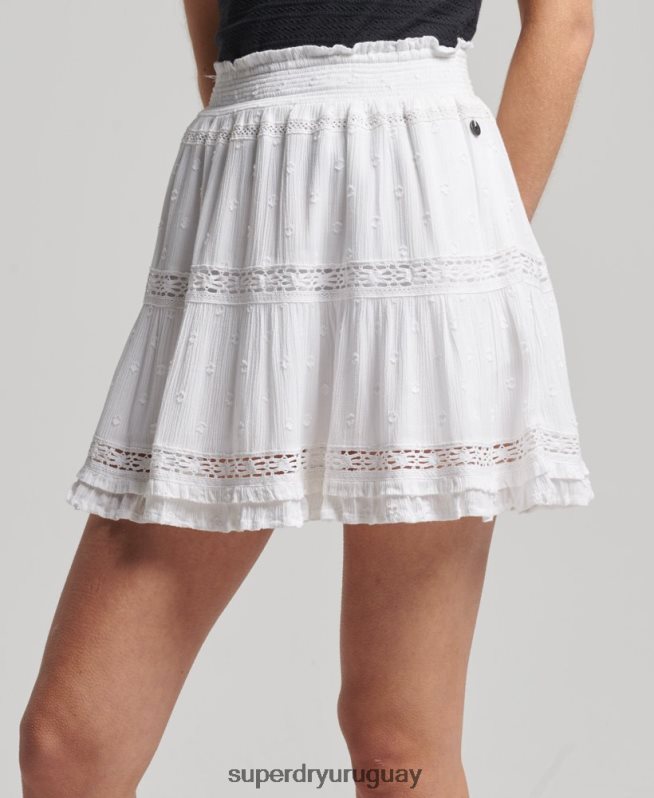 uy Superdry mujer minifalda de encaje vintage blanco DT2N8Z4133 ropa