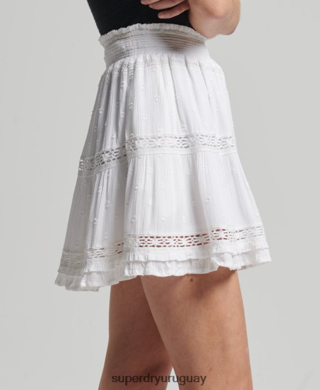 uy Superdry mujer minifalda de encaje vintage blanco DT2N8Z4133 ropa