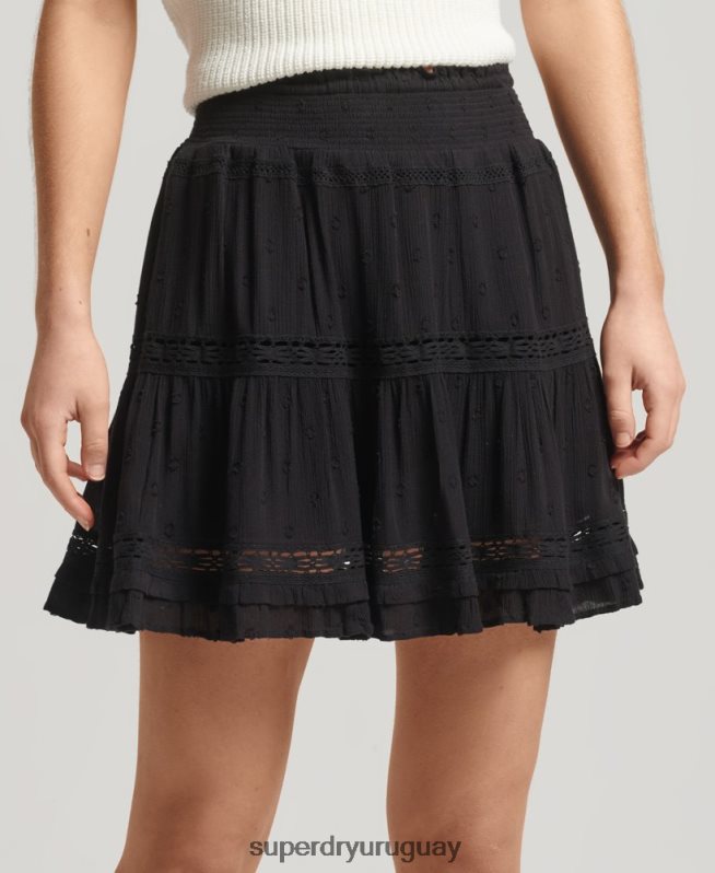 uy Superdry mujer minifalda de encaje vintage negro DT2N8Z4145 ropa