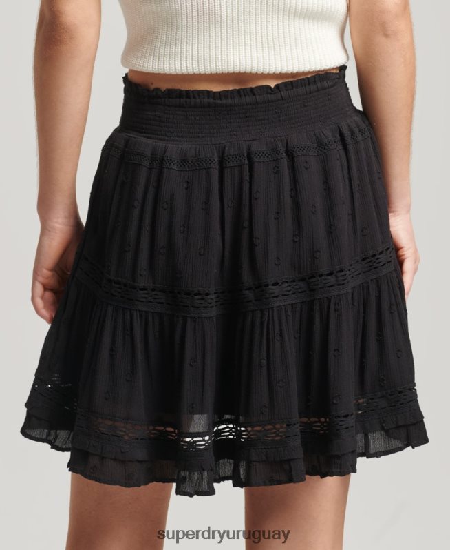 uy Superdry mujer minifalda de encaje vintage negro DT2N8Z4145 ropa