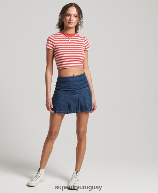 uy Superdry mujer minifalda de mezclilla vintage con pliegues azul oscuro DT2N8Z6742 ropa
