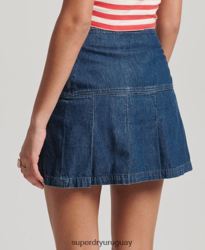 uy Superdry mujer minifalda de mezclilla vintage con pliegues azul oscuro DT2N8Z6742 ropa