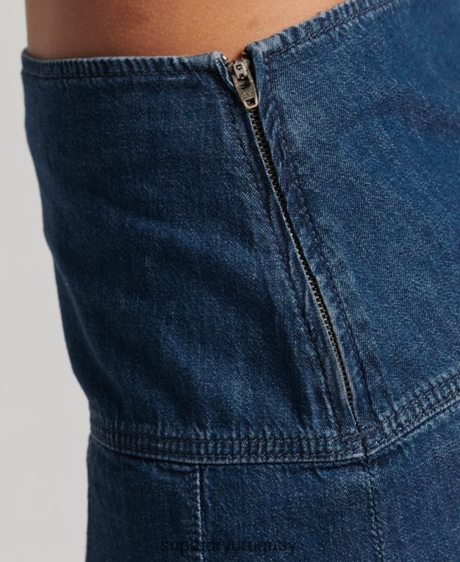 uy Superdry mujer minifalda de mezclilla vintage con pliegues azul oscuro DT2N8Z6742 ropa