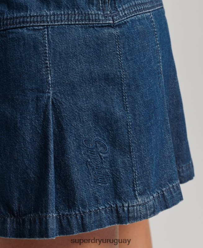uy Superdry mujer minifalda de mezclilla vintage con pliegues azul oscuro DT2N8Z6742 ropa