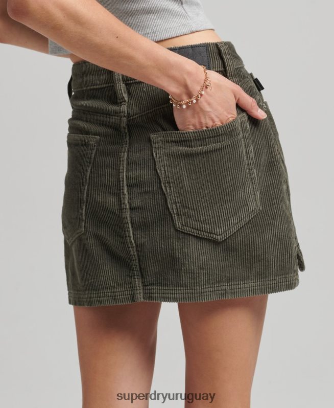 uy Superdry mujer minifalda de pana caqui DT2N8Z6634 ropa