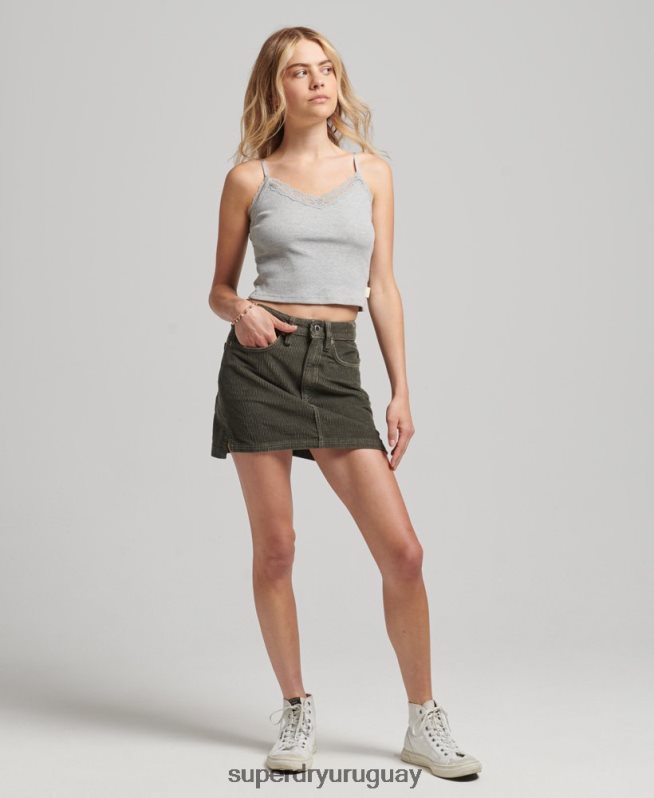 uy Superdry mujer minifalda de pana caqui DT2N8Z6634 ropa