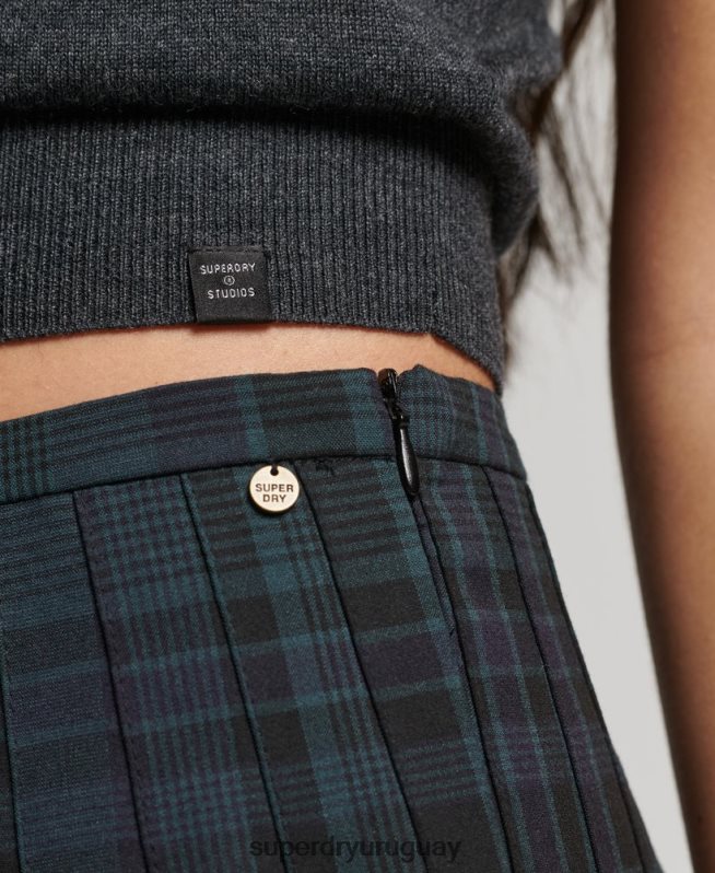 uy Superdry mujer minifalda plisada a cuadros Armada DT2N8Z4156 ropa