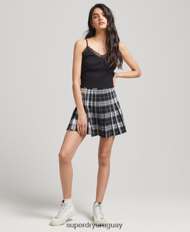 uy Superdry mujer minifalda plisada a cuadros negro DT2N8Z4151 ropa