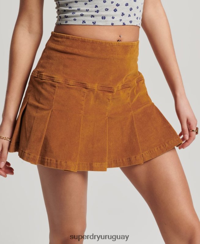 uy Superdry mujer minifalda plisada de pana vintage marrón DT2N8Z4143 ropa