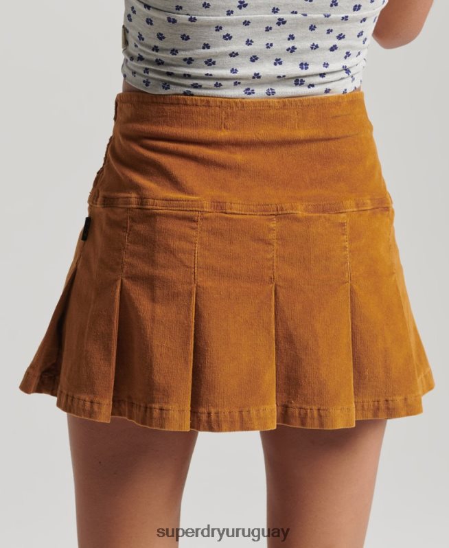 uy Superdry mujer minifalda plisada de pana vintage marrón DT2N8Z4143 ropa