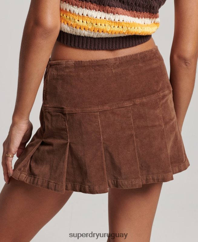 uy Superdry mujer minifalda plisada de pana vintage marrón DT2N8Z4154 ropa