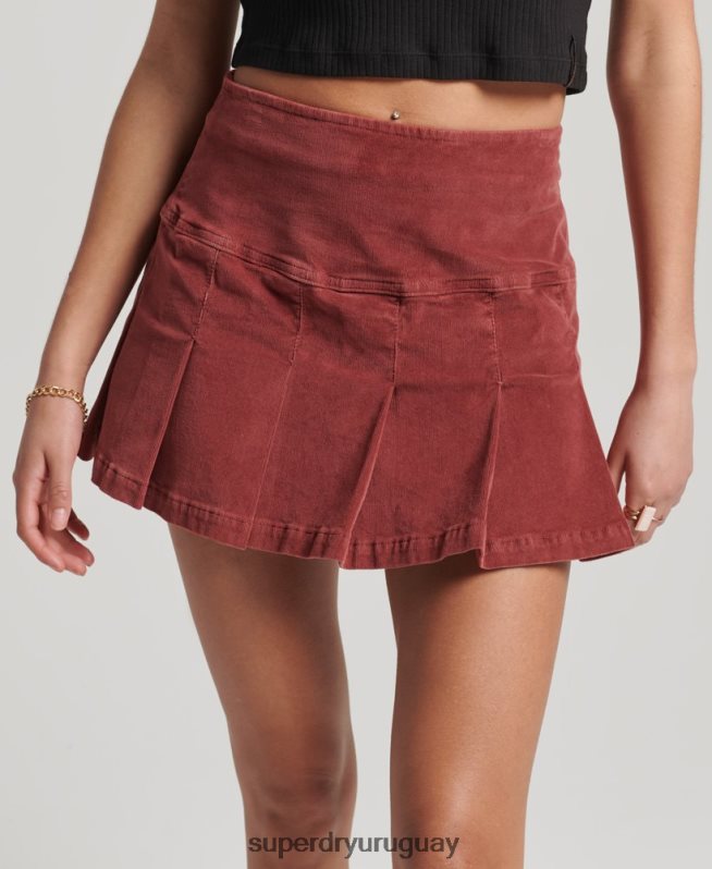 uy Superdry mujer minifalda plisada de pana vintage rojo DT2N8Z4139 ropa