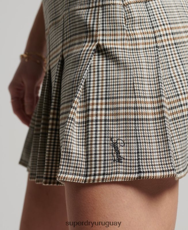 uy Superdry mujer minifalda vintage de tweed con pliegues beige DT2N8Z4158 ropa