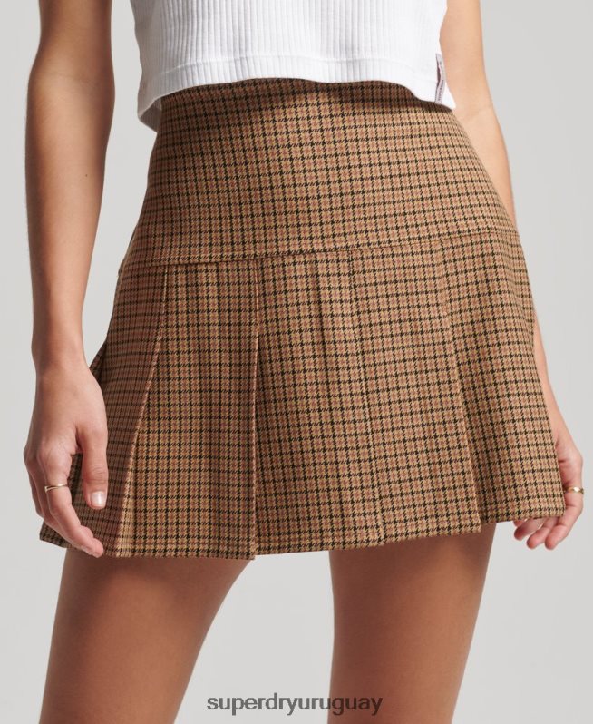 uy Superdry mujer minifalda vintage de tweed con pliegues broncearse DT2N8Z4131 ropa