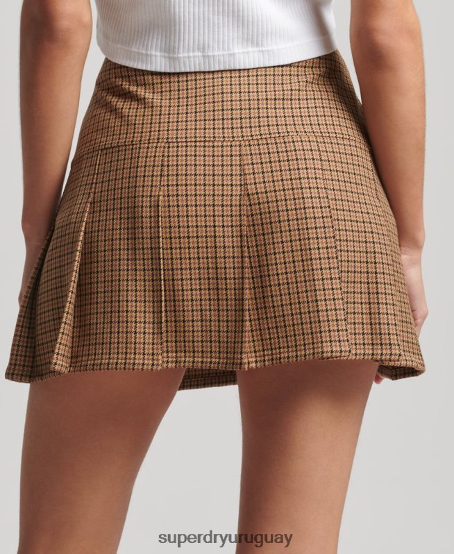 uy Superdry mujer minifalda vintage de tweed con pliegues broncearse DT2N8Z4131 ropa
