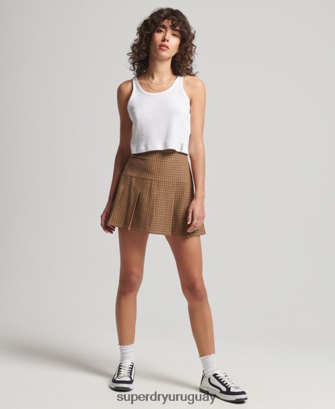 uy Superdry mujer minifalda vintage de tweed con pliegues broncearse DT2N8Z4131 ropa