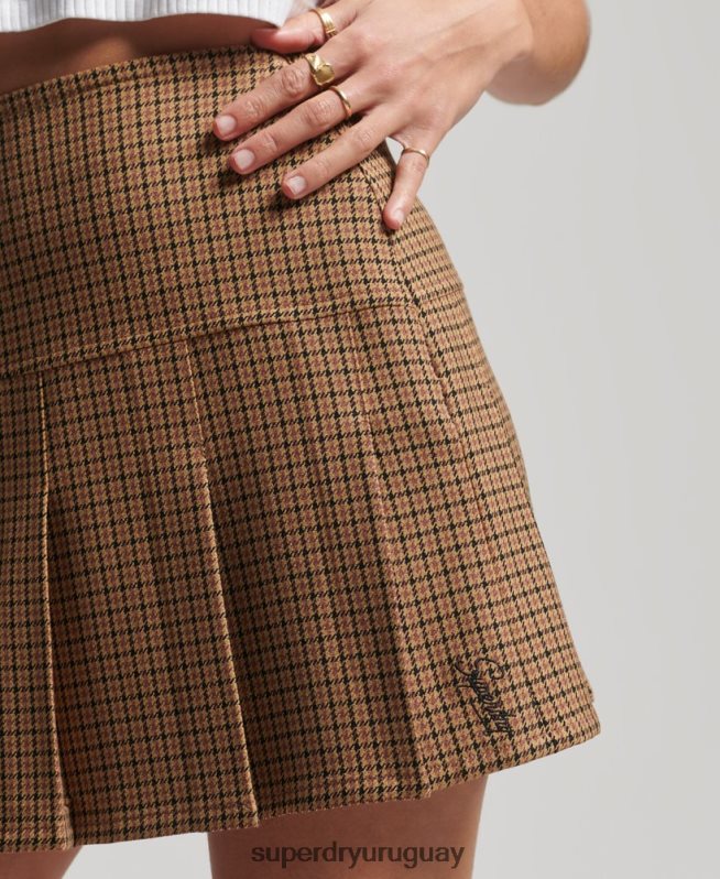 uy Superdry mujer minifalda vintage de tweed con pliegues broncearse DT2N8Z4131 ropa