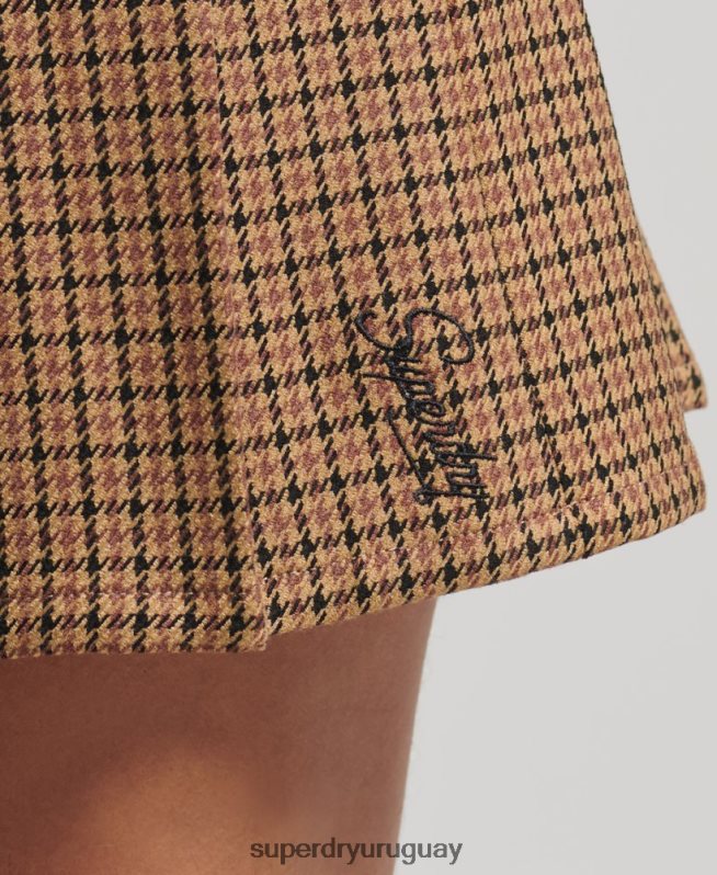 uy Superdry mujer minifalda vintage de tweed con pliegues broncearse DT2N8Z4131 ropa