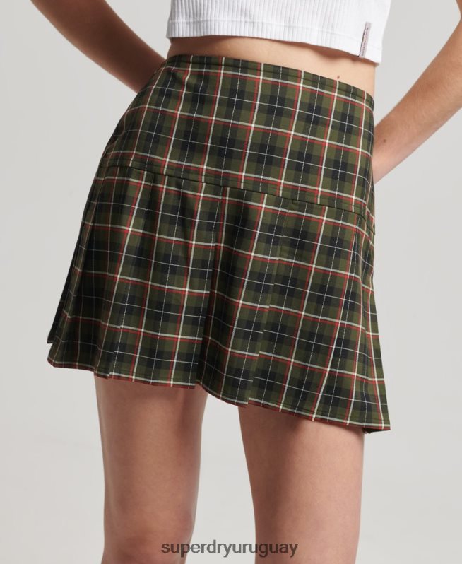 uy Superdry mujer minifalda vintage de tweed con pliegues caqui DT2N8Z4160 ropa