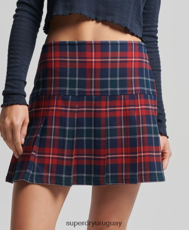 uy Superdry mujer minifalda vintage de tweed con pliegues rojo DT2N8Z4153 ropa