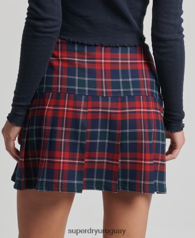 uy Superdry mujer minifalda vintage de tweed con pliegues rojo DT2N8Z4153 ropa