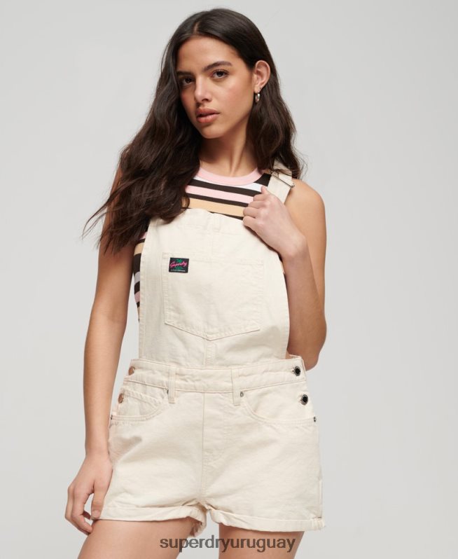 uy Superdry mujer Peto corto de lona vintage de algodón orgánico crema DT2N8Z2473 ropa