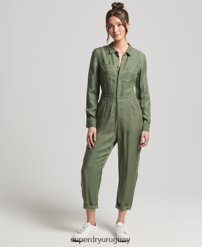 uy Superdry mujer mono camisero cupro manga larga verde DT2N8Z4104 ropa