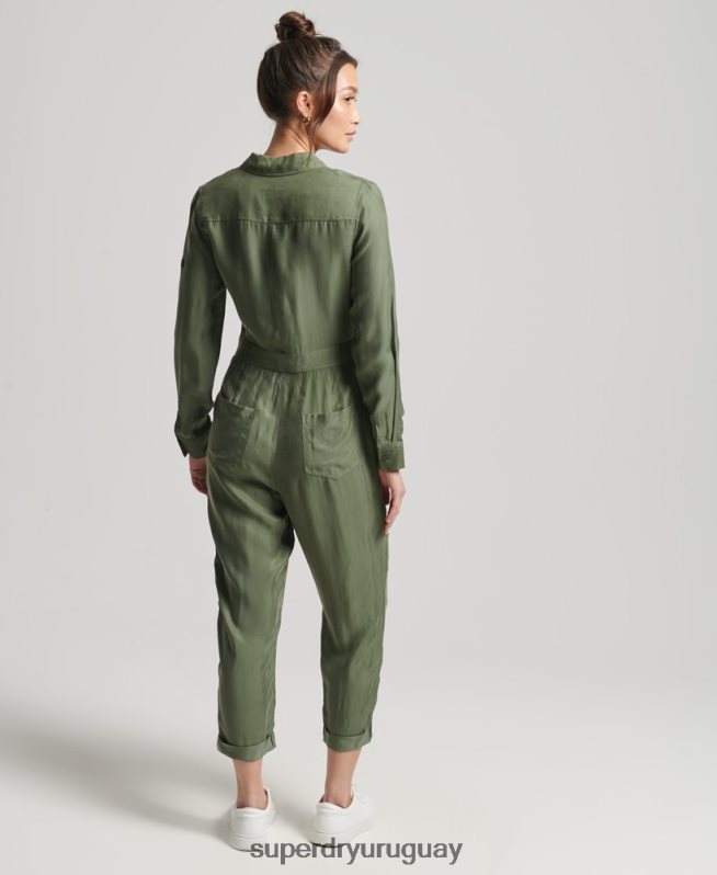 uy Superdry mujer mono camisero cupro manga larga verde DT2N8Z4104 ropa