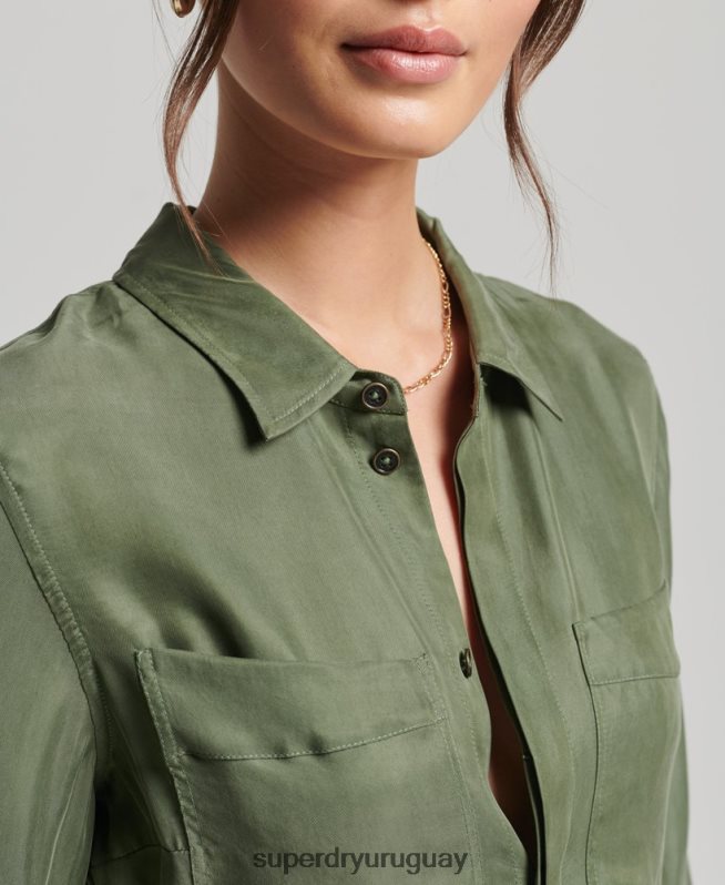 uy Superdry mujer mono camisero cupro manga larga verde DT2N8Z4104 ropa
