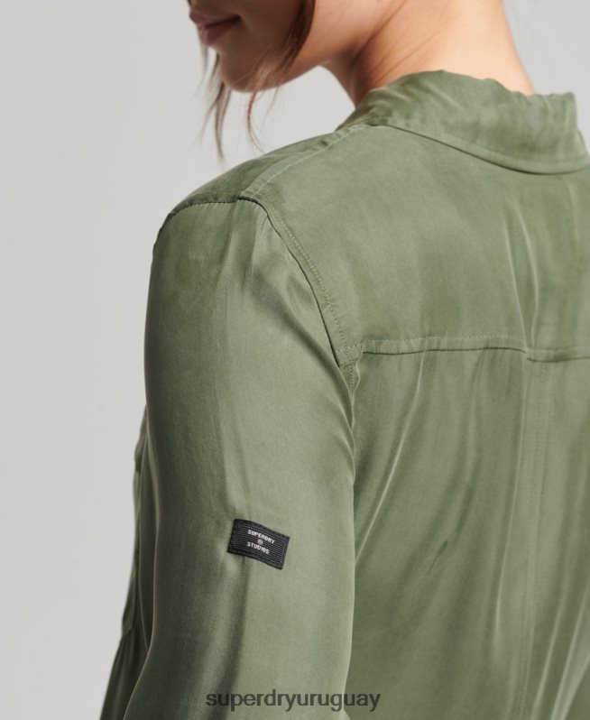 uy Superdry mujer mono camisero cupro manga larga verde DT2N8Z4104 ropa